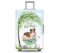GABSHAIM Funda de equipaje con nombre personalizado, protector de maleta, perro de agua portugués con diseño de Hello Spring, elástica, lavable a máquina, varios tipos disponibles, se adapta a 18-32