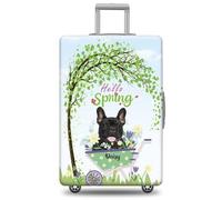 GABSHAIM Funda de equipaje personalizada con nombre de mascota, protector de maleta, bulldog francés con diseño de Hello Spring, lavable a máquina, maleta de viaje de 18 a 32 pulgadas, varios tipos
