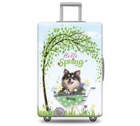 GABSHAIM Funda de equipaje personalizada con nombre de mascota, protector de maleta de perro Papillon con diseño de Hello Spring, lavable a máquina, maleta de viaje para 45,7 a 81,3 cm, varios tipos