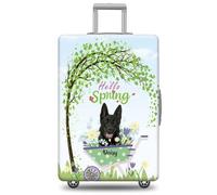 GABSHAIM Funda de equipaje personalizada con nombre de mascota, protector de maleta, Schnauzer en miniatura blanco con diseño de Hello Spring, lavable a máquina, maleta de viaje de 18 a 32 pulgadas