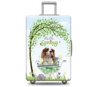 GABSHAIM Funda de equipaje personalizada con nombre de mascota, protector de maleta, Schnauzer en miniatura blanco con diseño de Hello Spring, lavable a máquina, maleta de viaje de 18 a 32 pulgadas