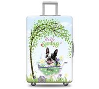 GABSHAIM Funda de equipaje personalizada con nombre de mascota, protector de maleta, Schnauzer miniatura en blanco y negro con diseño de Hello Spring, lavable a máquina, maleta de viaje para 45,7 a