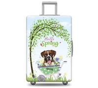 GABSHAIM Funda de equipaje personalizada con nombre de mascota, protector de maleta, Schnauzer miniatura en blanco y negro con diseño de Hello Spring, lavable a máquina, maleta de viaje para 45,7 a