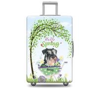 GABSHAIM Funda de equipaje personalizada con nombre de mascota, protector de maleta, Schnauzer miniatura en blanco y negro con diseño de Hello Spring, lavable a máquina, maleta de viaje para 45,7 a