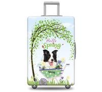 GABSHAIM Funda de equipaje personalizada con nombre de mascota, protector de maleta, Schnauzer miniatura en blanco y negro con diseño de Hello Spring, lavable a máquina, maleta de viaje para 45,7 a