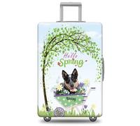 GABSHAIM Funda de equipaje personalizada con nombre de mascota, protector de maleta, Schnauzer miniatura en blanco y negro con diseño de Hello Spring, lavable a máquina, maleta de viaje para 45,7 a