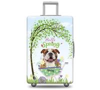 GABSHAIM Funda de equipaje personalizada con nombre de mascota, protector de maleta sonriente, chocolate oscuro, cachorro habanero con diseño de Hello Spring, lavable a máquina, maleta de viaje de 18