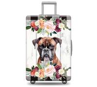 GABSHAIM Funda protectora para equipaje de perro American Staffordshire Terrier con diseño floral a cuadros blancos y negros, lavable a máquina, funda de maleta de viaje, Multi-Boxer, L ( Fit 25-28
