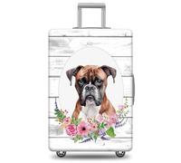 GABSHAIM Funda protectora para equipaje de perro, diseño de Staffordshire Terrier americano con flores, fondo de madera, lavable a máquina, funda de viaje, Multi-Boxer, L ( Fit 25-28" Luggage )