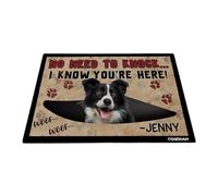 GABSHAIM Funny Border Collie Felpudo con nombre personalizado de perro cachorro No Need to Knock I Know You're Here Woof Print 27.5 x 17.7 pulgadas