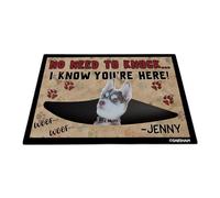 GABSHAIM Funny Husky Felpudo con nombre personalizado de perro cachorro No Need to Knock I Know You're Here Woof impresión, 35.4 x 23.6 pulgadas, estilo 3