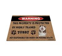 GABSHAIM Funny Husky Welcome Door Mat This Property is Protected by Highly Trained Dog Doormat Custom Warning Floor Mat for Dog Lover 69.8 cmx45.0 cm