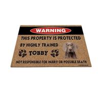 GABSHAIM Funny Weimaraner - Felpudo de bienvenida con texto en inglés «This Property is Protected by Highly Trained Dog Doormat», tapete de advertencia personalizado para los amantes de los perros,