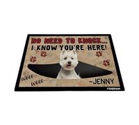 GABSHAIM Funny West Highland White Terrier Westie Felpudo con nombre personalizado de perro cachorro No Need to Knock I Know You're Here Woof Print 27.5 x 17.7 pulgadas