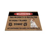 GABSHAIM Russell Terrier - Felpudo de bienvenida con diseño de perro en acuarela, personalizado, esta propiedad está protegida por un tapete altamente entrenado, 23.6 x 15.7 pulgadas
