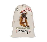 GABSHAIM Saco de Papá Noel de Navidad con perro boxeador alemán, nombre personalizado, bolsa grande de algodón y lino, bolsa de Papá Noel, entrega especial para familiares, amigos, decoración de