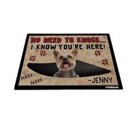 GABSHAIM Tapete divertido Yorkshire Terrier Yorkie con nombre personalizado para perro, cachorro, no Need to Knock I Know You're Here Woof impresión, 27.5 x 17.7 pulgadas, estilo 4