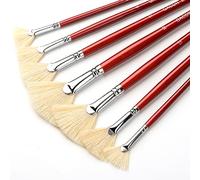GACDR Juego de 7 pinceles de abanico para pintar, cerdas de cerdo naturales y mango largo de madera, pinceles profesionales para pintura acrílica, pintura al óleo y acuarela