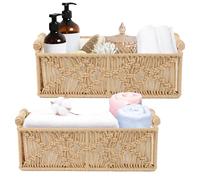 Gachiwar 2 cestas de almacenamiento hechas a mano de macramé, decoración bohemia, caja tejida a mano con asa, cesta trenzada para el baño, dormitorio, salón (lino)