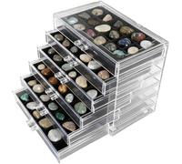 Gachiwar - Caja de vitrina de acrílico para piedras cristales fósiles gemas minerales, organizador de joyas con cajones, compartimentos transparente, estuche de almacenamiento, colección antipolvo (6