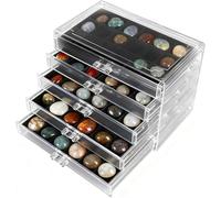 Gachiwar - Caja de vitrina de acrílico para piedras cristales fósiles gemas minerales, organizador de joyas con cajones compartimentos, transparente, estuche de almacenamiento, colección antipolvo (5