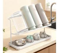 Gachiwar - Escurridor de botellas de acero al carbono - 2 niveles - Secador compacto con bandejas inclinadas para Sodastream, biberones, tazas, vasos, antideslizante, ahorro de espacio, blanco