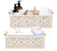 Gachiwar Lote de 2 cestas de almacenamiento de macramé hechas a mano - Decoración boho - Caja tejida a mano con asa - Cesta de almacenamiento trenzada para baño, dormitorio, salón