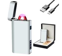 GADATOP Encendedor de Llama de Plasma ARC Resistente al Viento, Encendedor eléctrico Recargable USB-C con indicador de batería LED (Gasa emplumada Plateada)