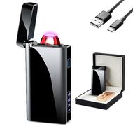 GADATOP Encendedor de Llama de Plasma ARC Resistente al Viento, Encendedor eléctrico Recargable USB-C con indicador de batería LED (Negro)