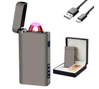GADATOP Encendedor de Llama de Plasma de Arco Resistente al Viento, Encendedor eléctrico Recargable USB-C con indicador de batería LED (Gasa con Plumas, Negro)
