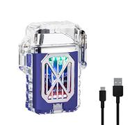 GADATOP Mechero Encendedor Electrónico Recargable Transparente Impermeable Doble Arco Mechero Encendedor De Plasma Sin Llama Mechero Antiviento con Dial Ideal para Acampar, Explorar （Azul）