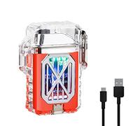 GADATOP Mechero Encendedor Electrónico Recargable Transparente Impermeable Doble Arco Mechero Encendedor De Plasma Sin Llama Mechero Antiviento con Dial Ideal para Acampar, Explorar （Naranja）