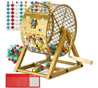 GADFISH Juego de bingo de 12 pulgadas, juegos de bingo para adultos para grupos grandes mayores, bolas de bingo de 0.8 pulgadas con jaula de acero, 30 tarjetas, tablero y fichas para fiestas de