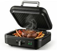 Gadgy 1400W Barbacoa de Contacto 2 en 1 - Base Extraíble - Temperatura Ajustable - Asado Simple y Doble Cara - Antiadherente - Negro Mate/Plata