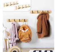 Gadgy Conjunto de 2 perchas plegables pared - Barra de bambú para abrigos con 4 ganchos plegables cada una - Perchero plegable - Perchero de pared de madera