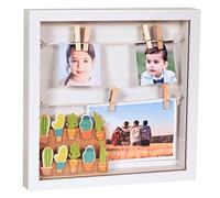 Gadgy Cuadro Marco 3D Blanco - Caja Decorativa con Fondo Profundo y Pinzas para Fotos, Ideas DIY y Regalos Personalizados - 25x25x4 cm