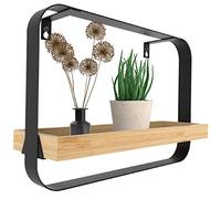 Gadgy Estantería de Pared Rectangular de Bambú y Metal - Estante Flotante de Madera Decorativa para Cocina, Dormitorio o Salón - 39 x 26,5 x 10 cm