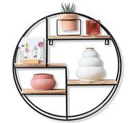 Gadgy ® Estanteria Pared Redonda l con 4 estantes l Estantes Flotantes de Pared l Madera 100% Natural y Metal Soldado Firme l Estilo Industrial/Escandinavo l Ø 42 x 10 cm