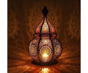 Gadgy Farol Marroquí Decorativo 36 cm - Linterna Árabe de Metal con Efecto Sombra - Portavelas Oriental para Interior y Exterior - Lámpara de Estilo Vintage para Velas o Luz Eléctrica - Hecho a Mano
