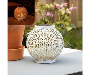 Gadgy Faroles Solares LED para Exterior - Linterna Solar Decorativa Redonda Blanca - Luz Solar Jardín Colgante o de Mesa - Impermeable con Efecto de Sombra Oriental