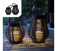 Gadgy ® Farolillos decorativos |Set Ratán Aspecto | 2 Piezas Forme Redondos y Lágrima para Exterior | Plástico Marmóreo Marrón | LED luz solar Jardín Patio