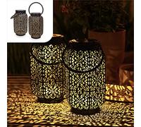 Gadgy Farolillos Solares Exterior Oriental | Juego De 2 | Linterna Jardin LED | Lamparas Para Terraza, Balcón O Mesa | Farolillo de Metal Negra Y Dorada