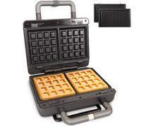 Gadgy Gofrera y sandwichera 2 en 1 - Paneles antiadherentes extraíbles para gofres y barbacoas - Mango Cool Touch - Luz indicadora - Almacenamiento vertical - Termostato - Negro mate/Plata