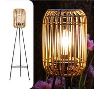 Gadgy Lámpara de pie solar LED para exteriores Lámpara de pie para jardín resistente al agua - Lámpara de pie solar para balcón iluminación sostenible de rátan - Lámpara de pie de tres patas