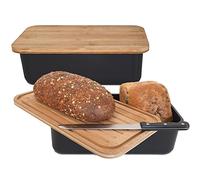 Gadgy Panera de Bambú | Fibra de bambú negro y tapa | Incluyendo tabla de cortar | Caja de almacenamiento hermética para el pan fresco | Sin BPA | 36 x 19.5 x 11.5 cm