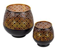 Gadgy Portavelas Negro Dorado - Portavelas de Mesa 2 Piezas - Portavelas de Metal con Ornamentos - Portavelas Decorativo de Metal Negro - Decoración de Mesa Portavelas Negro - 10 x 9 cm & 16 x 15 cm