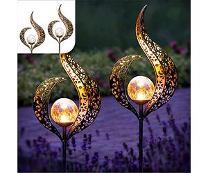 Gadgy Set de 2 Linternas Solares LED con Efecto Llama - Luces Decorativas Impermeables para Jardín, Terraza y Balcón - Iluminación Solar Exterior Automática