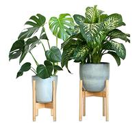 Gadgy Soporte Plantas Interior y Exterior | Juego de 2 Soportes de Macetas Expandible | Bambú Duradero | para macetas de Ø 20-30 cm. | Maceta y Planta no Incluidas