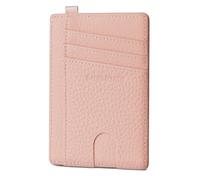 GADIEMKENSD Credit Card Holder RFID Blocking Genuine Leather Slim Card Wallet Compact Size Card Cases for Women Keychain Wallet Purse with D-Shackle Llaveros De Hombre ID Exemption Card Set Pale Pink