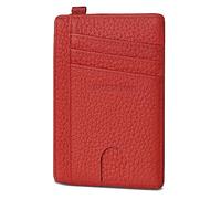 GADIEMKENSD Credit Card Holder RFID Blocking Genuine Leather Slim Card Wallet Compact Size Card Cases for Women Men Keychain Wallet Purse with D-Shackle Llaveros De Hombre ID Exemption Card Set Red